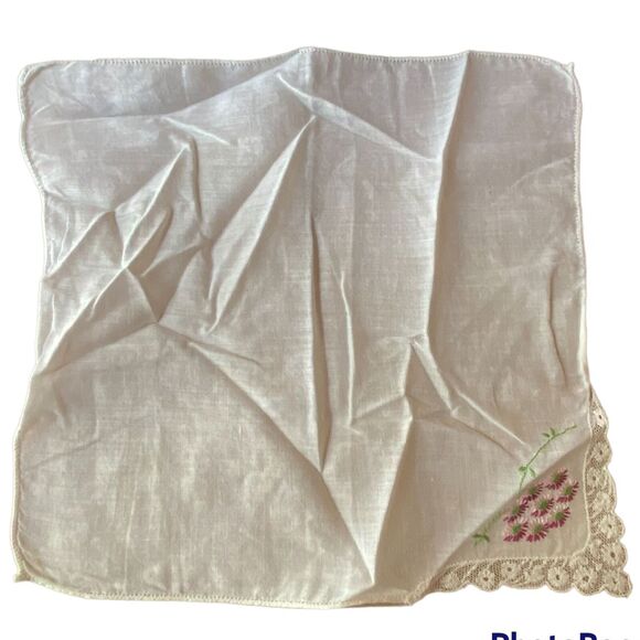 Vtg Lace Embroidered Handkerchief Floral Formal Dainty Vintage Feminine Bridal - Picture 1 of 11
